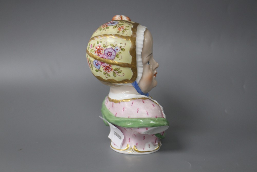 A Dresden porcelain bust of a girl, height 14cm